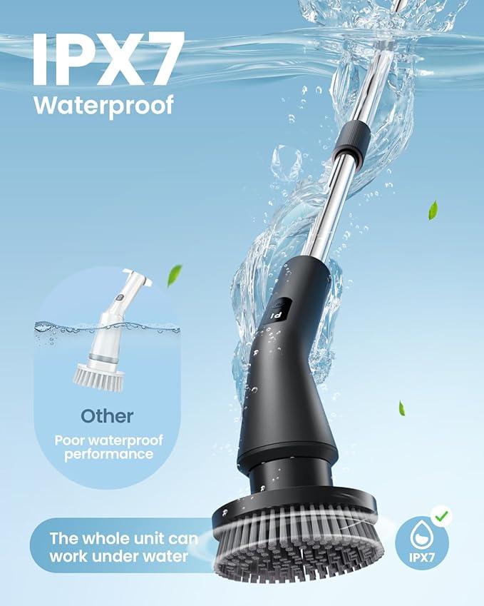 Electric Spin Scrubber, 2025 New Cordless Cleaning Brush for Home, IPX7 Waterproof Spin Scrubber with 7 Brush Heads, Adjustable Long Handle and 2 Rotating Speeds for Bathroom Tub Floor - NeatNest