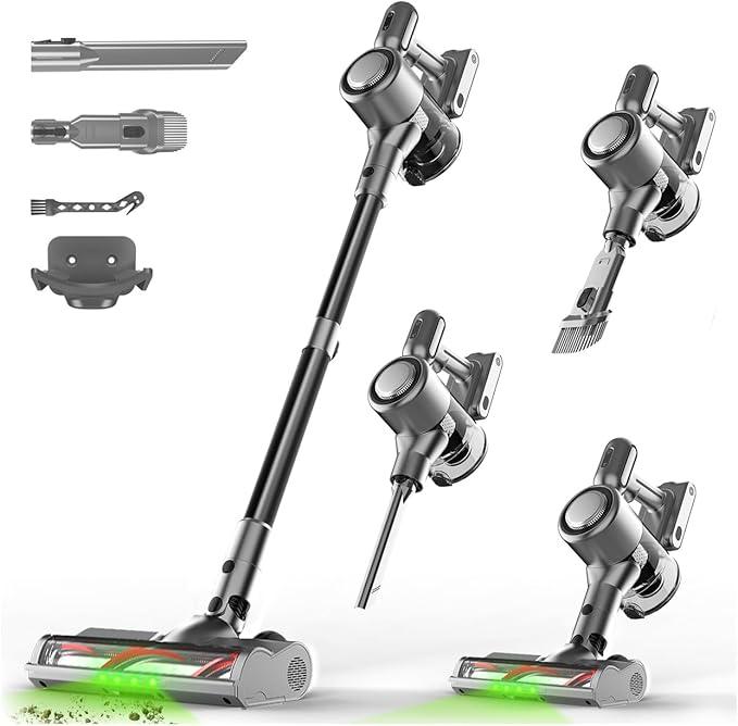 Cordless Stick Vacuum Cleaner - Rechargeable,45Kpa Powerful Suction Vacuum for Home,45Mins Runtime,Detachable Battery,Anti-Tangle, 8 in 1 Lightweight Vacuum for Pet Hair Carpet Hardwood,Silver - NeatNest