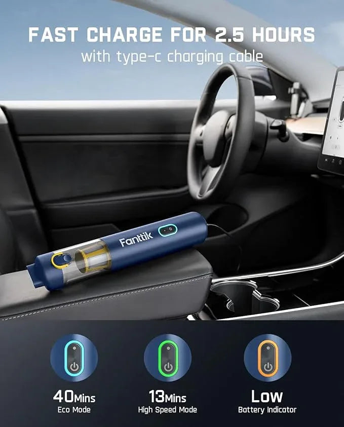 Fanttik Slim V8 APEX Car Vacuum, 4-in-1 Portable Mini Cordless Vacuum with 19000pa Suction Power, Type-C Charge, 2 Suction Modes, Handheld Vacuum for Small Jobs, Car, Office Desk, Keyboards (Blue) - NeatNest