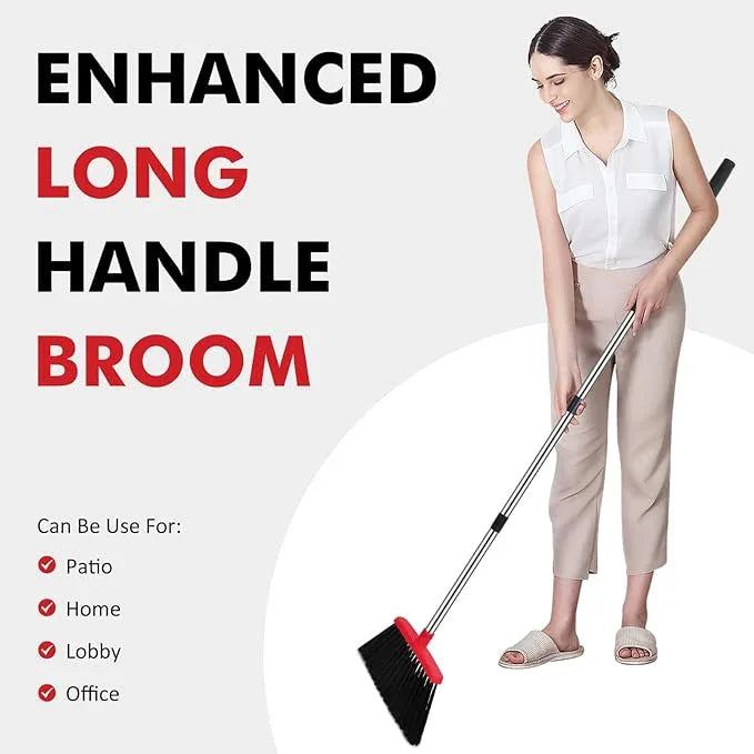 NACENA Heavy Duty Broom, 55 Inch Long Handle Outdoor Large Angle Brooms, Commercial Broom for Sweeping Indoor, for Home Garage Kitchen Office Courtyard Lobby Patio Lawn Concrete, 4 Pack (Black&Red) - NeatNest