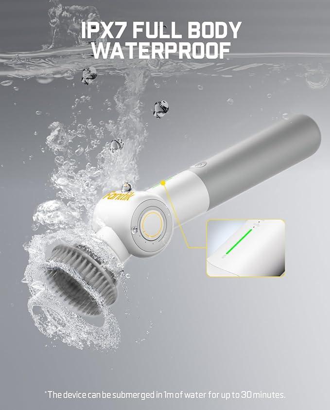 Fanttik Flip G9 Pro Electric Scrubber, VoltiPulse Motor, Dual-Speed Cleaner with 6 Brush Heads, Adjustable Angle & Extendable Handle, IPX7 Waterproof, Type-C Charge for Bathroom, Tile, Grout - White - NeatNest