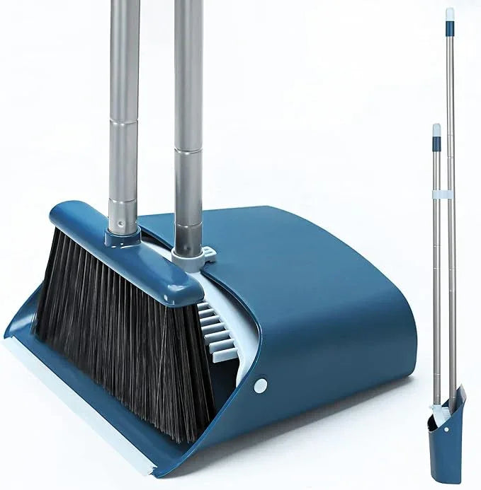 Standing Dustpan and Broom Set with 52" Long Extendable Handle for Home, Indoor, Kitchen Room Office Lobby Floor Cleaning - NeatNest