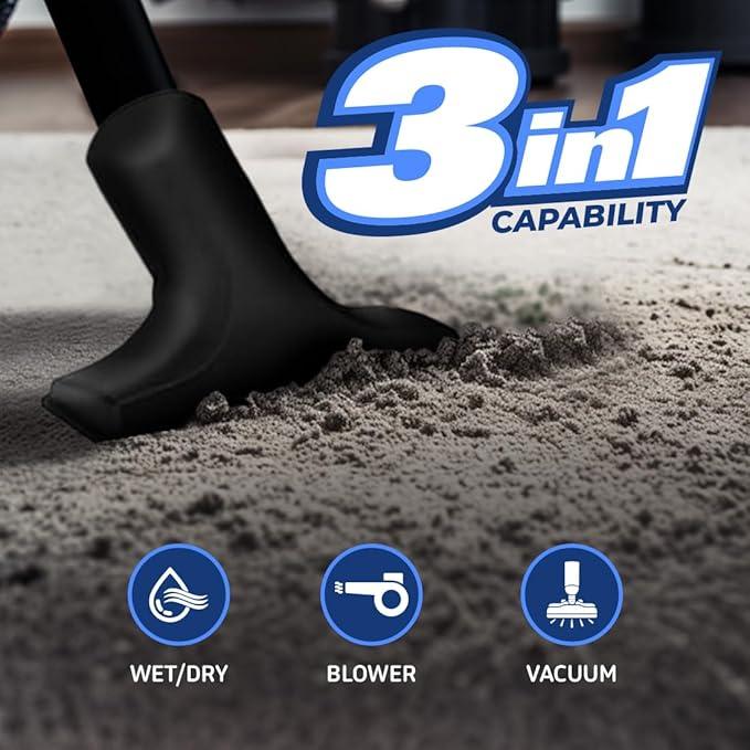Koblenz WD-2L Portable Wet Dry Vacuum, 2-Gallon 2 PHP Suction Plus Blower Vacuum Cleaner for Liquids, Dust, Pet Hairs, 10' Reach, Ideal for Home, Car, Garage, Shop, Accessories Included, Blue/Black - NeatNest
