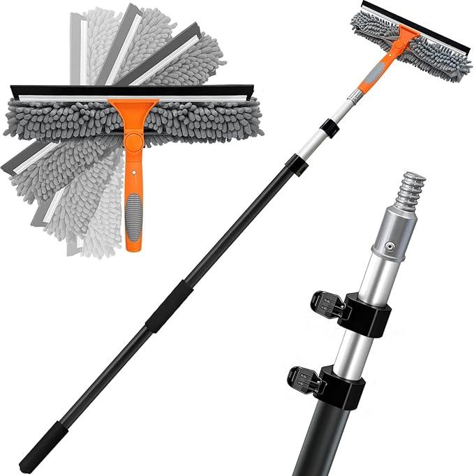 20 Ft High Reach Window Squeegee with 5-12Ft Extra-Thick Aluminum Telescopic Extension Pole| 14" Extra-Large 2-in-1 Window Cleaner Tool| Window Washer for Indoor/Outdoor Window,RV,Truck Glass - NeatNest