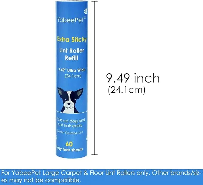 9.49'' Extra Sticky Large Lint Roller Refills, 4-Pack Giant Roller Refills for Carpets, Couch, Floor, Clothing, and Pet Hair Cleaning, 60 Sheets per Roll (240 Sheets Total) - NeatNest
