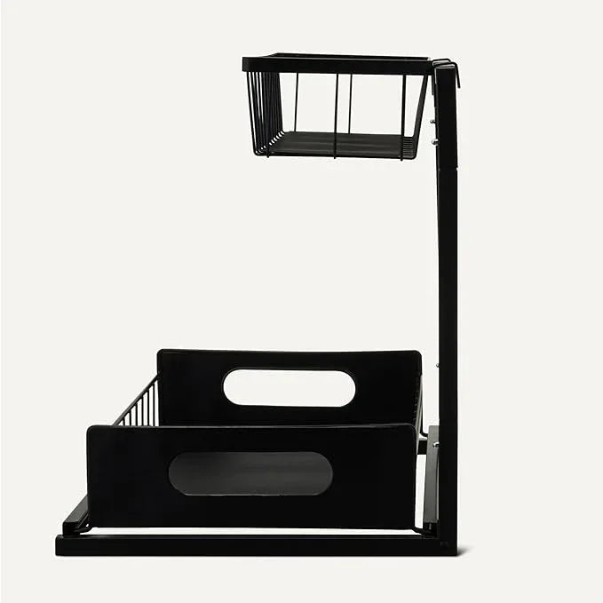 Amazon Basics L-Shape Under Sink Storage Pull Out Cabinet Organizer, Black, Pack of 2 - NeatNest