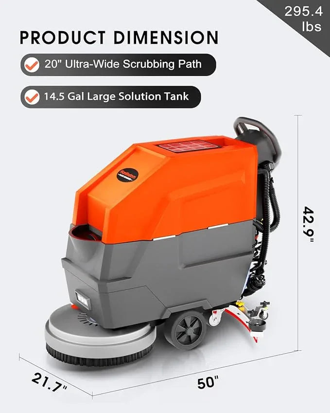 Walk Behind Commercial Floor Scrubber with 20" Ultra-Wide Scrubbing Path,High-pressure Watergun，LED Light，14.5 Gal Large Solution Tank,4 Hours Cordless Working Time,23,700 Sqft/h - NeatNest