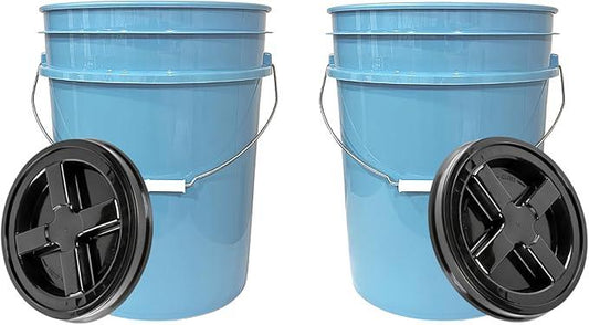 House Naturals 5 Gallon Food Grade BPA Free Bucket Light Blue Pail with Black Double Gasket Screw on Lid (Pack of 2) - NeatNest