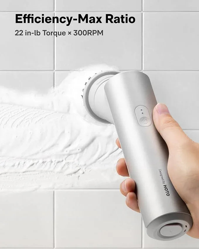 HOTO Handheld Short-Handle Electric Spin Scrubber, IPX7 Waterproof Cordless Scrubber Brush, Bathroom Cleaning Brush, Max 22 in-lb, with 9 Brush Heads for Bathroom, Shower, Kitchen, Sink, Tile - NeatNest