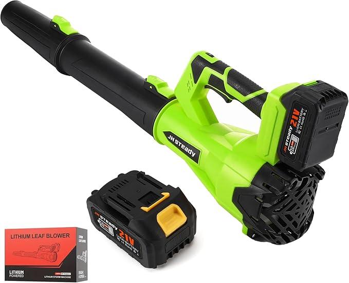 21V Cordless Leaf Blower - 3500W 350m/s, Stepless Variable Speed, Extended Nozzle, Rechargeable with Safety Gear (Green:2*Battery + Charger) - NeatNest