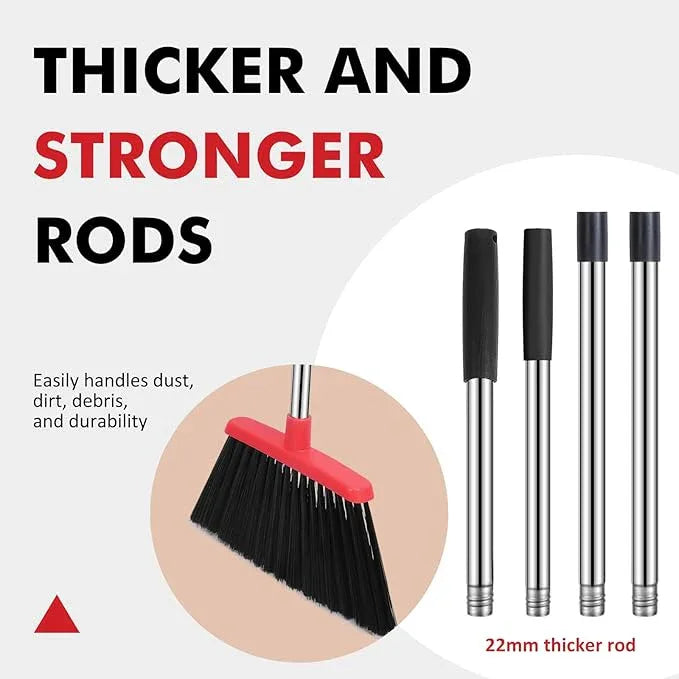 NACENA Heavy Duty Broom, 55 Inch Long Handle Outdoor Large Angle Brooms, Commercial Broom for Sweeping Indoor, for Home Garage Kitchen Office Courtyard Lobby Patio Lawn Concrete, 4 Pack (Black&Red) - NeatNest