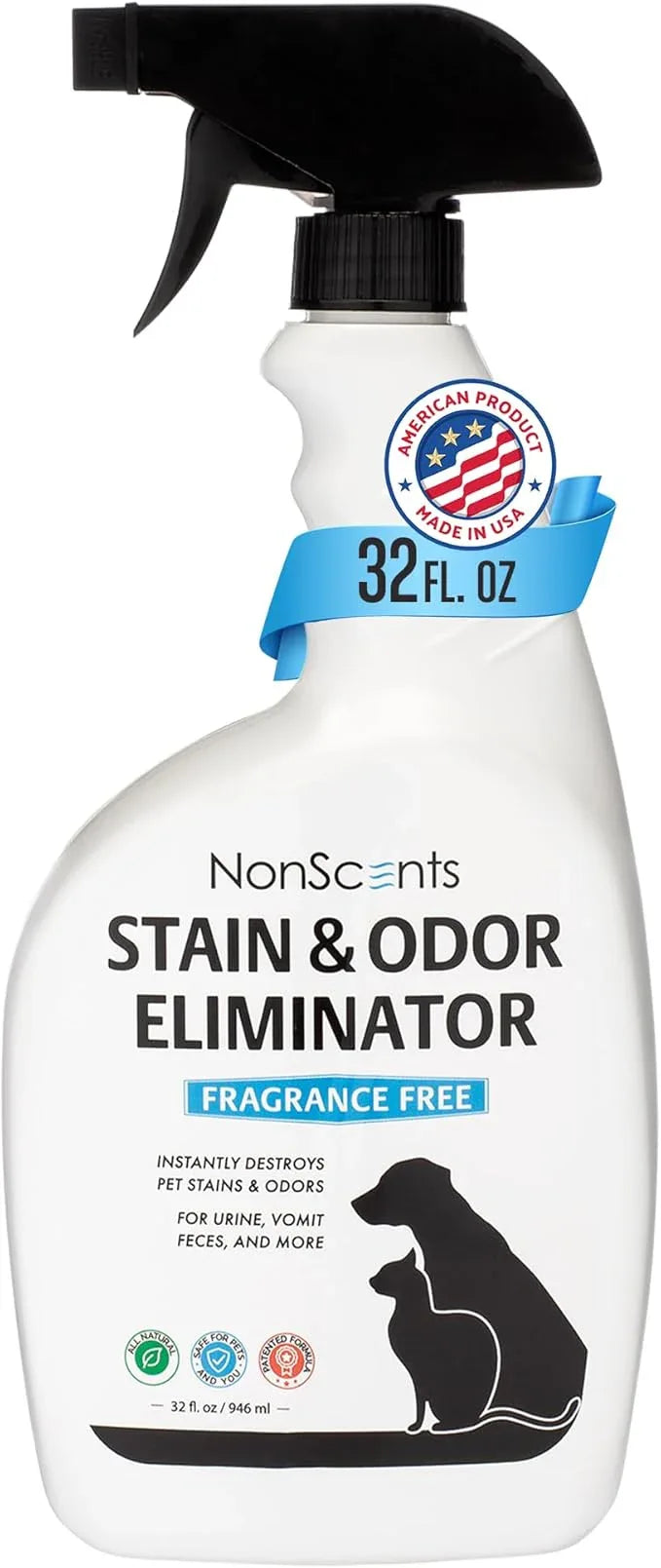 NonScents Stain & Odor Eliminator Spray for Strong Odor - 32 oz - Pet Odor Eliminator for Home - Carpet Stain Remover for Cats and Dog Pee - Cat Urine Destroyer - Carpet Cleaner Spray - NeatNest