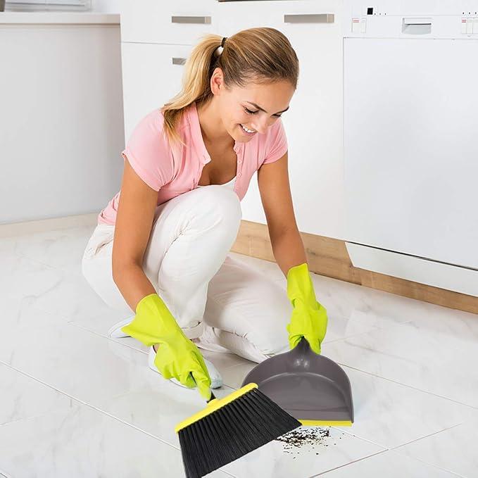 Broom and Dustpan Set,IndoorBroom with Dust pan Combo Set for Home,Angle Kitchen Broom for Floor Sweeping - NeatNest