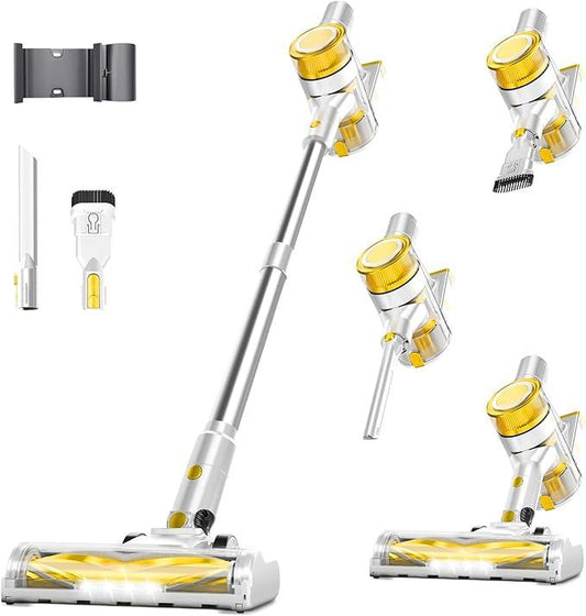 Cordless Vacuum Cleaner, 35Kpa Vacuum Cleaner for Home, 45Mins Stick Vacuum with LED Display, Anti-Tangle & Wall Mount Charging, 6 in 1 Lightweight Vacuum for Hard Floors, Carpet, Pet Hair (yellow) - NeatNest