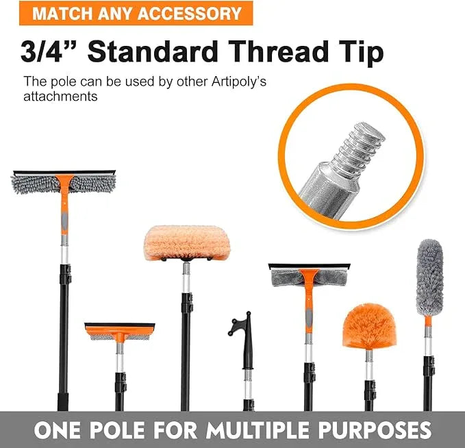 20 Ft High Reach Window Squeegee with 5-12Ft Extra-Thick Aluminum Telescopic Extension Pole| 14" Extra-Large 2-in-1 Window Cleaner Tool| Window Washer for Indoor/Outdoor Window,RV,Truck Glass - NeatNest