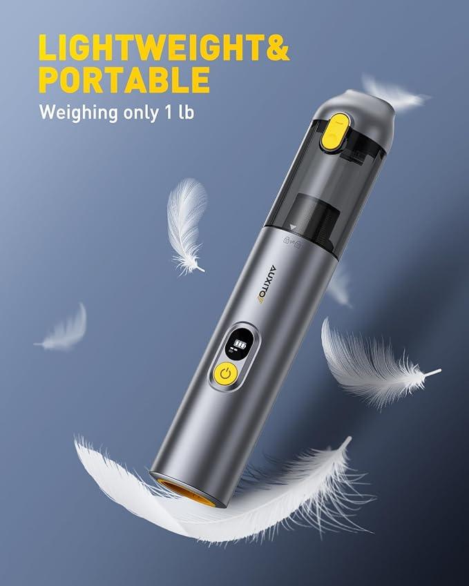 AUXITO Car Vacuum Cleaner - Portable Handheld Vacuum Cleaner 14000Pa Suction Power, Blow & Suction 2 in 1 Mini Vacuum Cleaner Hand Held Vacuum for Car, Home, Pet, Office, Gifts for Men (Silver) - NeatNest