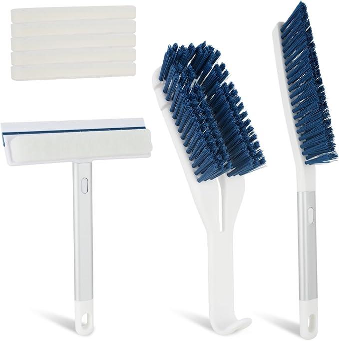 3 Pack Scrub Brush Set - Detachable Stiff Bristle Grout Cleaner Brush, Cleaning Scrubbers with Squeegee for Shower Glass, Heavy Duty Scrub Brushes for Cleaning Bathroom, Bathtub, Gaps, Tile, Floor - NeatNest