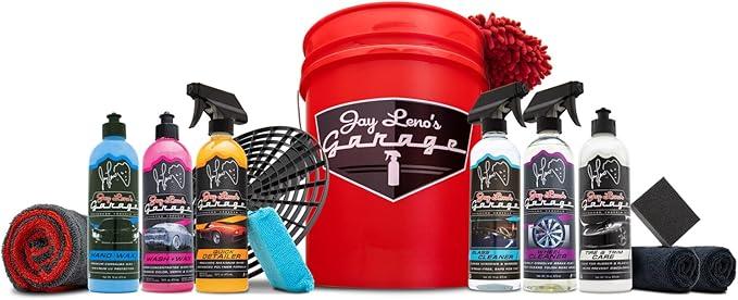 Jay Leno's Garage Car Detailing Kit with Bucket – Essential Car Cleaning Kit, Sprays, Liquids, Microfiber Towels, Applicators and Wash Mitt, All-in-One Car Detailing Kits for Interior & Exterior Care - NeatNest