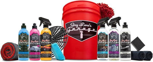Jay Leno's Garage Car Detailing Kit with Bucket – Essential Car Cleaning Kit, Sprays, Liquids, Microfiber Towels, Applicators and Wash Mitt, All-in-One Car Detailing Kits for Interior & Exterior Care - NeatNest