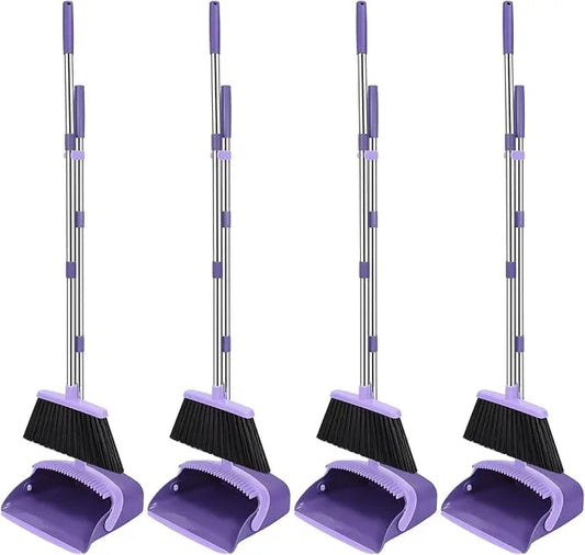 NACENA Broom and Dustpan Set, 52-in Long Adjustable Handle Broom Dustpan Combo with Dustpan Teeth to Automatically Clean Hair Suitable for Home Kitchen Office Hall Floor (Purple), 4 Pack - NeatNest