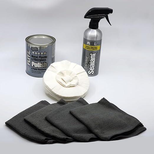 Flitz Car Buffing and Care Kit (Medium) - USA-Made Polishers and Buffers Set – Includes 2lbs Paste, 16oz Sealant, 5" BuffBall, 4 Microfiber Cloths, Removes Rust & Restores Shine - NeatNest