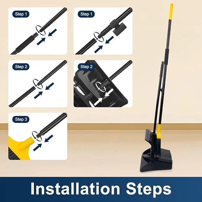 Indoor/Outdoor Heavy Duty Broom and Dustpan Set,Upright Plastic Commercial Dust Pan with 2 Brooms Perfect for Sweeping Courtyard Garage Lobby Kitchen Office Mall Market Shop Floor - NeatNest