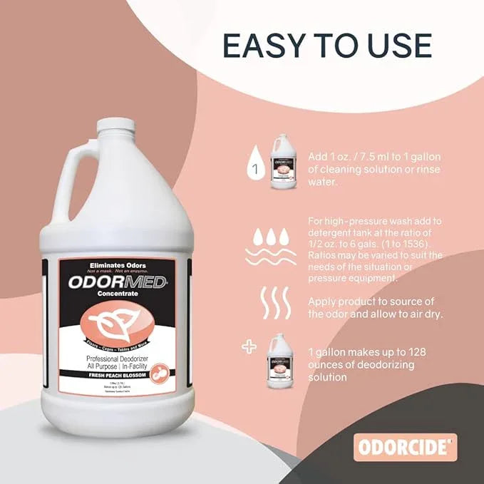 Odorcide Odormed Odor Eliminator Concentrate - Pet Odor Eliminator for Strong Odor on Floors, Walls, Cages & More - All-Purpose with Safe, Non-Enzymatic Formula (1 Gal, Fresh Peach Blossom) - NeatNest