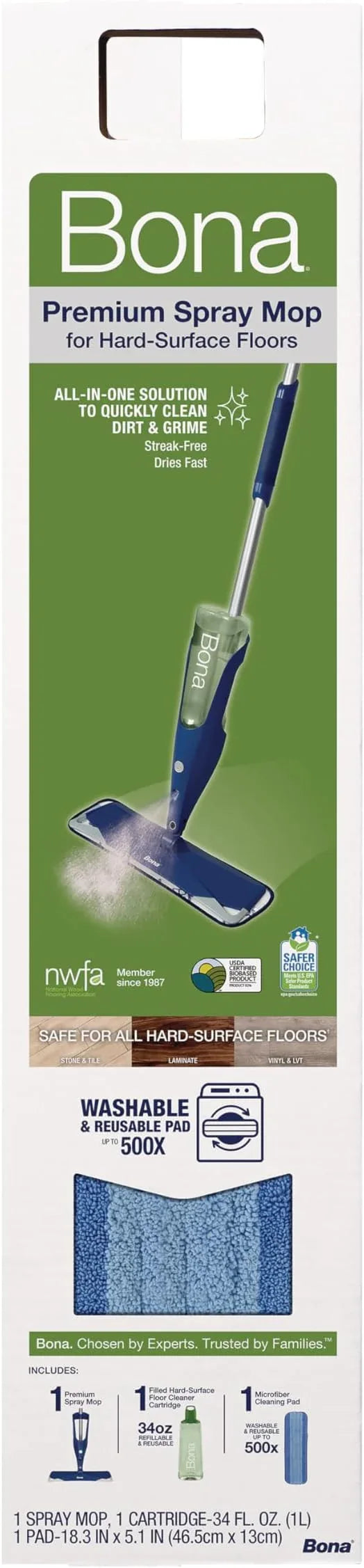 Bona Premium Motion Multi-Surface Floor Spray Mop - Includes Multi-Surface Floor Cleaning Solution and Machine Washable Microfiber Cleaning Pad - Spray Mop for Stone, Tile, Laminate, and Vinyl Floors - NeatNest