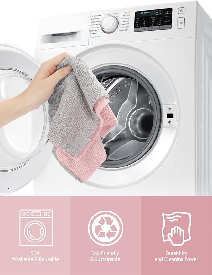 Fantasticlean Microfiber Cleaning Cloth Roll -75 Pack, Tear Away Microfiber Towels, 12" x 12", Reusable, Washable, Scratch Free, Ultra Absorbent Dish Rags for Car, Home, Garage or Shop (Pink) - NeatNest