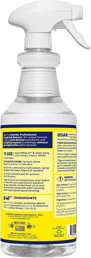Whip It Cleaner, Multi Purpose Stain Remover Professional Strength Spray, Plant Based Enzyme Cleaner, Cleaning Food, Coffee, Wine, Baby Stains, Pet Stains, Over 500 uses, Made in USA, 32 OZ - NeatNest