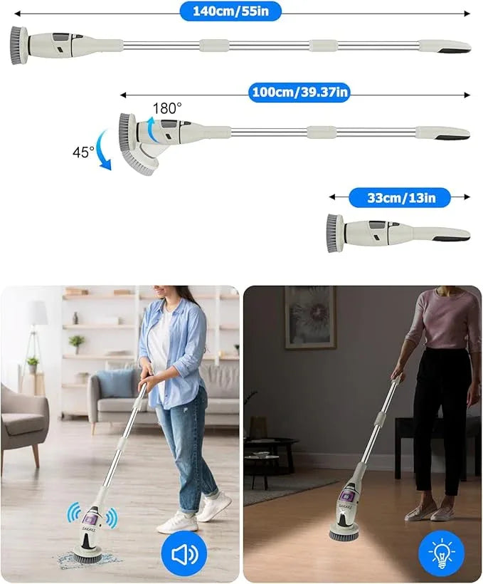 Electric Spin Scrubber Cordless Shower Cleaning Brush with 10 Replaceable Heads Powerful IPX7 Waterproof Bathroom Cleaner 3 Speeds Detachable Long Handle Voice Broadcast for Floor Car Kitchen - NeatNest