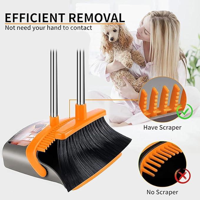 2-Pack is More economical，Upgraded Upright Broom and Dustpan Combo with 52" Long Handle, Dustpan Teeth with self-Cleaning Function, Indoor and Outdoor Sweeping, Perfect for Home Office. - NeatNest