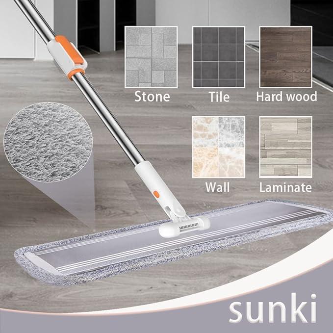 32-Inch Microfiber Flat Mop for Floor Cleaning - Commercial Wide Mop with 360° Rotation, Stainless Steel Handle & 4 Reusable Washable Pads - for Hardwood, Laminate, Tile, Dust and Wet Mopping - NeatNest