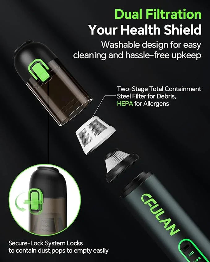 Car Vacuum Portable Cordless, 21KPa 4-in-1 Handheld Mini Vacuum Cleaner with 8 Attachments, 3 Suction Modes, One-Touch Empty, Type-C Charge, Hand Vacuum for Car, Home, Keyboard, Small Job - NeatNest