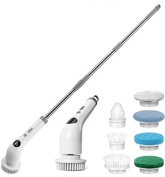 Qimedo Handheld Spin Scrubber with Extended Long Handle, Rechargeable Electric Scrubber for Cleaning, Cordless Power Dish Scrubber with 6 Brushes for Bathtub Grout Tile Floor - NeatNest