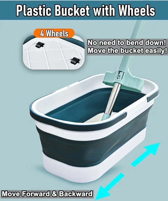 Collapsible Mop Bucket Basin Tub with Handle and Wheels, 12L (3.2 Gallon) Foldable Small Plastic Container for Household Cleaning, Car Washing, Portable Basket Bin Tool for Storage Organizer, Grey - NeatNest