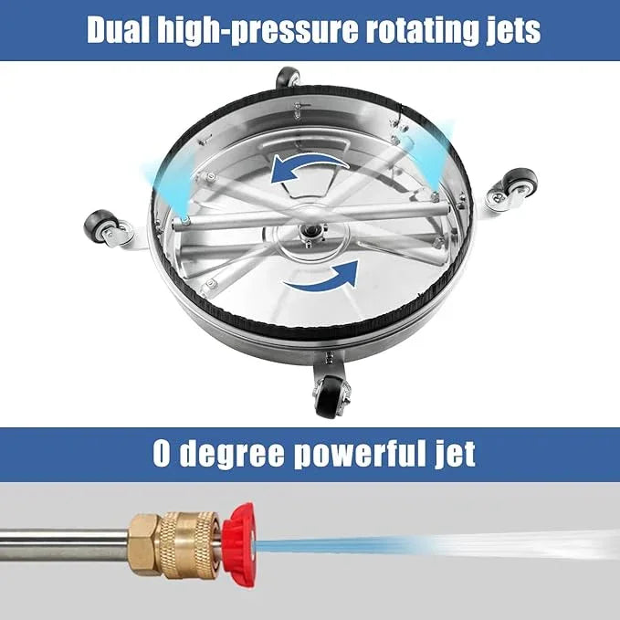 JANZ 18" Pressure Washer Surface Cleaner with 4 Wheels,1/4" Quick Plug,Stainless Steel Housing,2 Extension Wand Attachments, 3 Spray Nozzles and 2 Replacement Nozzles, 4000 PSI - NeatNest