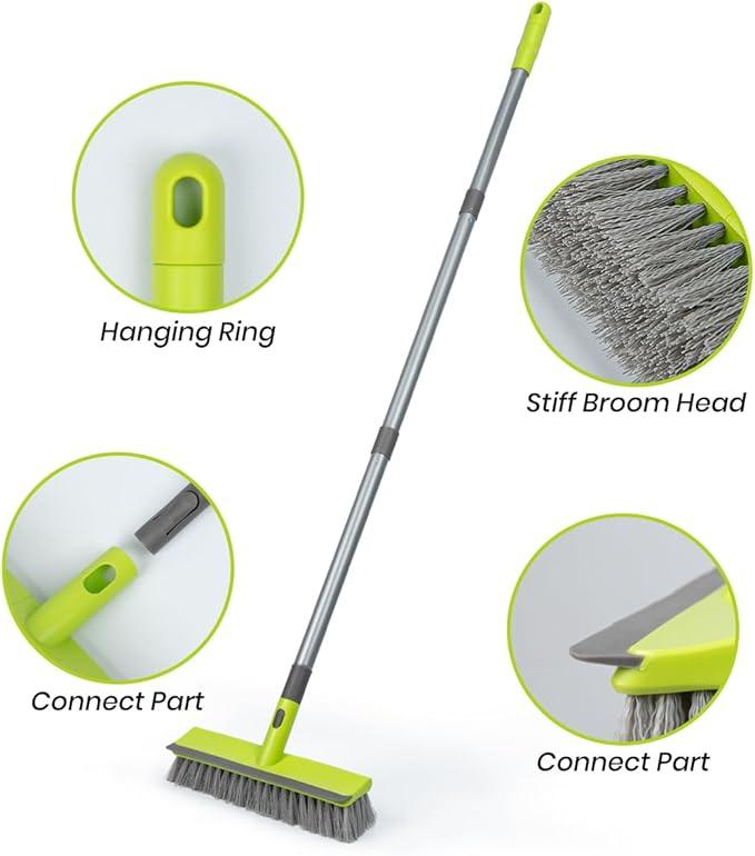 Floor Scrub Brush 2 in 1 Scrape and Stiff Bristle Deck Brush for Cleaning Concrete, Patio, Garage, Kitchen, Carpet and Bathroom 57" Long Handle - NeatNest