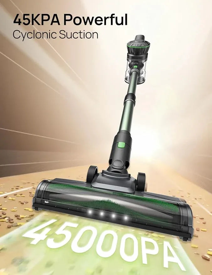 Vexilar Cordless Vacuum Cleaner, 550W/45Kpa/60Mins, Cordless Stick Vacuum Cleaner with Self-Standing and Touch Screen, 6-in-1 Lightweight, Rechargeable Vacuum for Pet Hair Carpet Hardwood (Green) - NeatNest