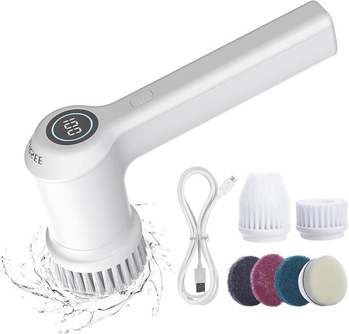 AIRSEE Cordless Electric Spin Scrubber, Handheld Power Shower Cleaner Brush, 2 speeds, 6 Replaceable Brush Heads for Cleaning Floor, Window, Bathroom, Kitchen, for Elderly & Busy Family - NeatNest