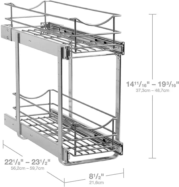 2 Tier Pull Out Cabinet Organizer,(8½"W x 22" D) Soft Close Slide Out Drawer For Kitchen Base Cabinet, Individual Pull Out Shelf, Roll Out Pantry Organization, 22 Inch Deep - NeatNest