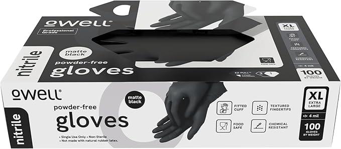 OWELL® Professional Grade Black Disposable Nitrile Gloves – 4 Mil Food Safe, Medical Exam, Powder-Free, Latex-Free Gloves - NeatNest