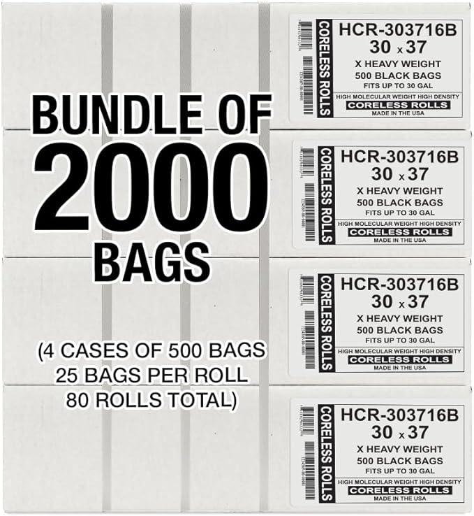 Aluf Plastics High Density Trash Bags, 30 Gallon, 2000 Count, 16 Micron (eq), 30" x 37", Black, for Bathroom, Office, Industrial, Commercial, Janitorial, Municipal, Recycling - NeatNest