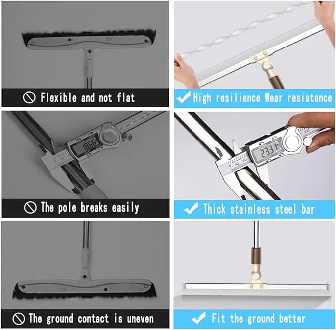 Floor Squeegee 65" Long Handles Adjustable Telescopic Pole Heavy Duty Broom 20" Apply to Shower Bathroom Kitchen Home Garage Tile Pet Hair Fur Floor Marble Glass Door Window Cleaning - NeatNest