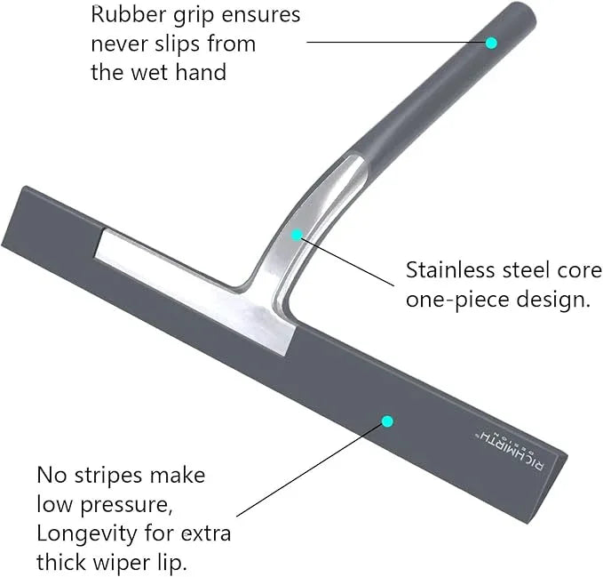 Shower Squeegee for Glass Doors, RICHMIRTH 11" Inch Width Silicone Rubber Blade Squeegee Window Cleaner Tool Squeegee for Shower Glass Doors Bathroom Mirror Car Window Tile - Gray - NeatNest