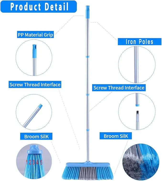 YONILL Indoor Outdoor Broom with Long Handle, 53" Angle Brooms for Floor Cleaning Sweeping Broom for Garage, Patio, Garden, House and Kitchen - NeatNest