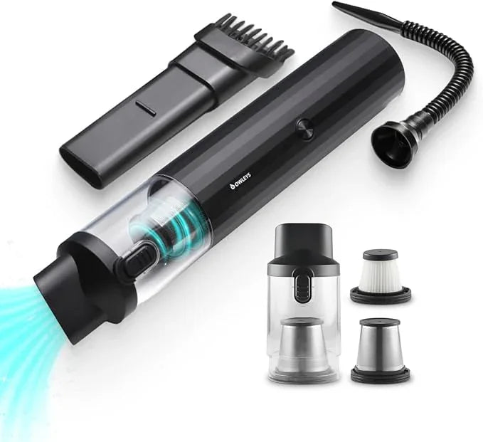 Owleys Portable Handheld Car Vacuum Cleaner with HEPA & Stainless Steel Filter, 6000–16000PA Suction, 85000 RPM Motor, 40-Min Battery Life, Cordless Mini Vacuum for Car, Home, and Office - NeatNest