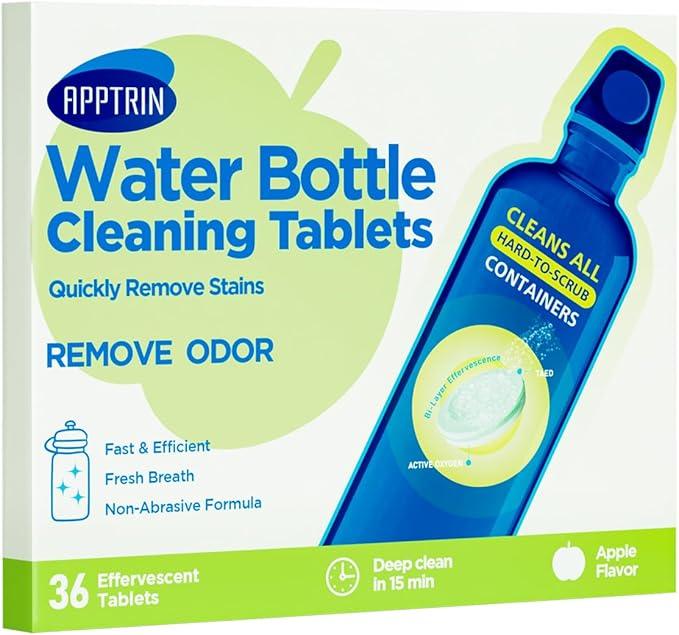 Water Bottle Cleaning Tablets, Bottle Clean Tablet for Hydration Bladders, Stainless Steel, Tumblers, and Glass Bottles, 36 count (Pack of 1), Apple - NeatNest