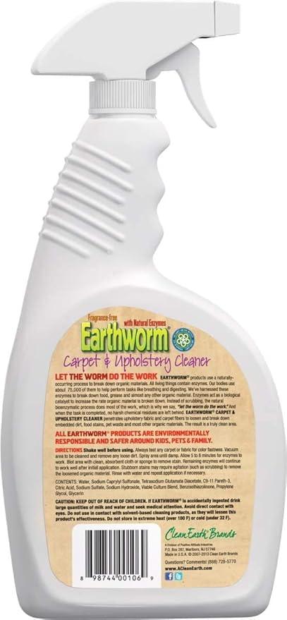 Earthworm Carpet & Upholstery Cleaner Spot & Stain Remover - Natural Enzymes, Safer for Family, Environmentally Responsible - 22 oz (Pack of Six (6)) - NeatNest