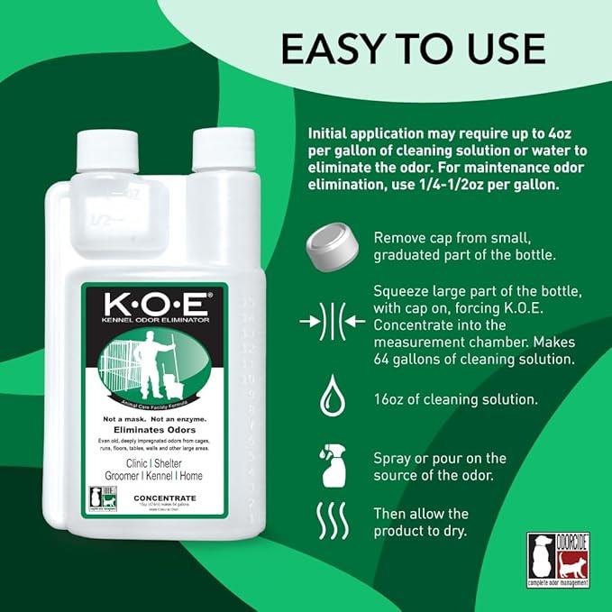 Odorcide, Thornell KOE Kennel Odor Eliminator Concentrate, Great for Cages, Runs, Floors & More, Pet Odor Eliminator for Home & Kennel w/Safe, Non-Enzymatic Formula, 16 oz, White – Not A Spray Bottle - NeatNest